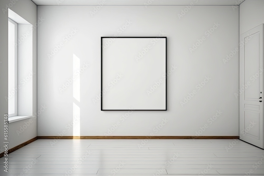 empty room with a blank picture frame on the wall. Generative AI empty room with a blank picture frame on the wall. Generative AI