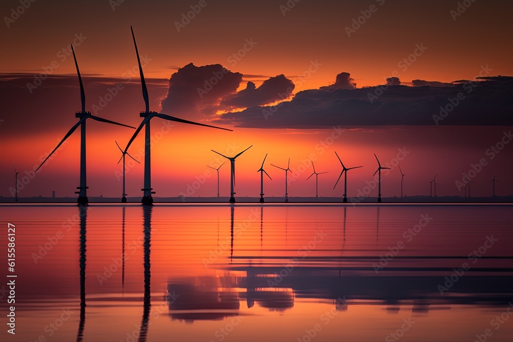Offshore wind turbines. Ai Generated 