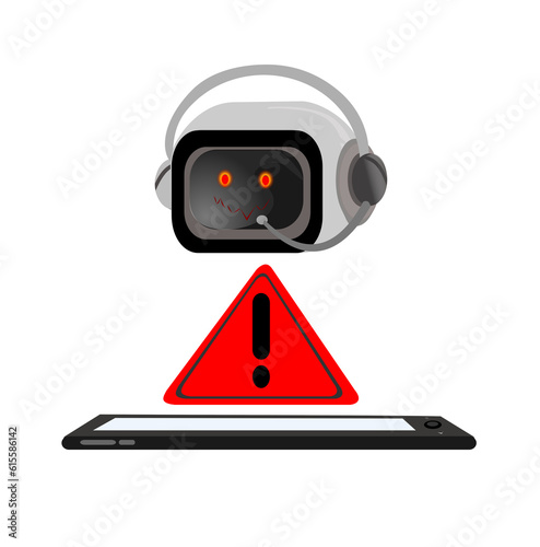  Artificial intelligence robot character with mobile application.Internet Problem Warning. System Work Error, 404 Maintenance Page Not Found.