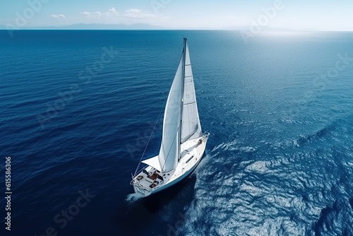 White boat on deep blue water as seen from above. Ai generated 