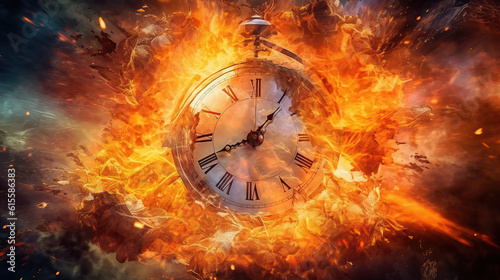 Wallpaper Mural A captivating and thought-provoking representation of time's fragility through a clock engulfed in flames. Torontodigital.ca