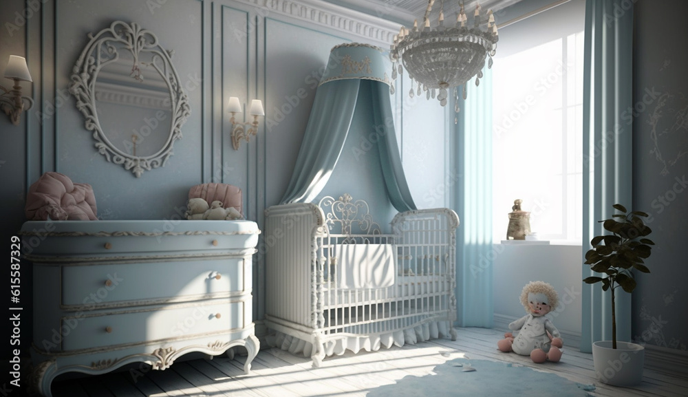 Modern shabby chic baby nursery interior design AI Generated image ...