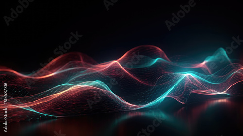 Abstract futuristic background with blurry glowing wave and neon lines. Spiritual energy concept, digital fantastic.