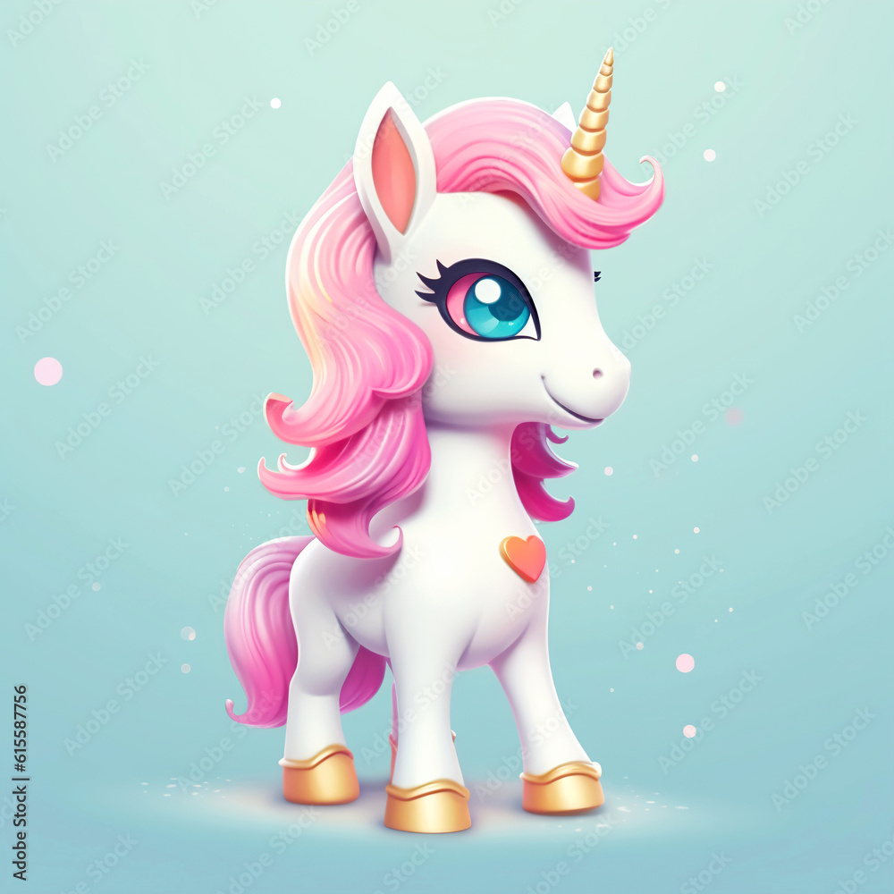 Cute little unicorn, cartoon fairy character on isolated background Cute little unicorn, cartoon fairy character on isolated background