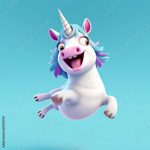 Cute little unicorn, cartoon fairy character on isolated background