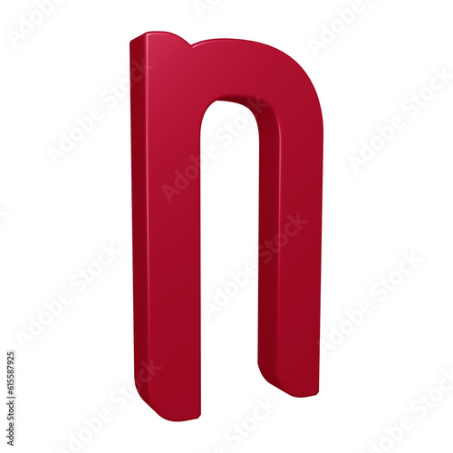 Alphabet letter n in 3d rendering for education, text concept