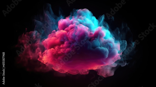 Mystical cloud glowing with pink blue neon light from inside, abstract background.