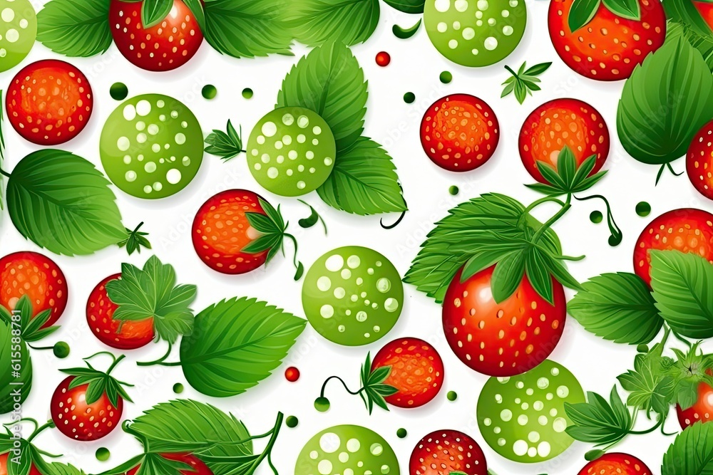 Illustration of fresh red strawberries with green leaves on a white background Illustration of fresh red strawberries with green leaves on a white background