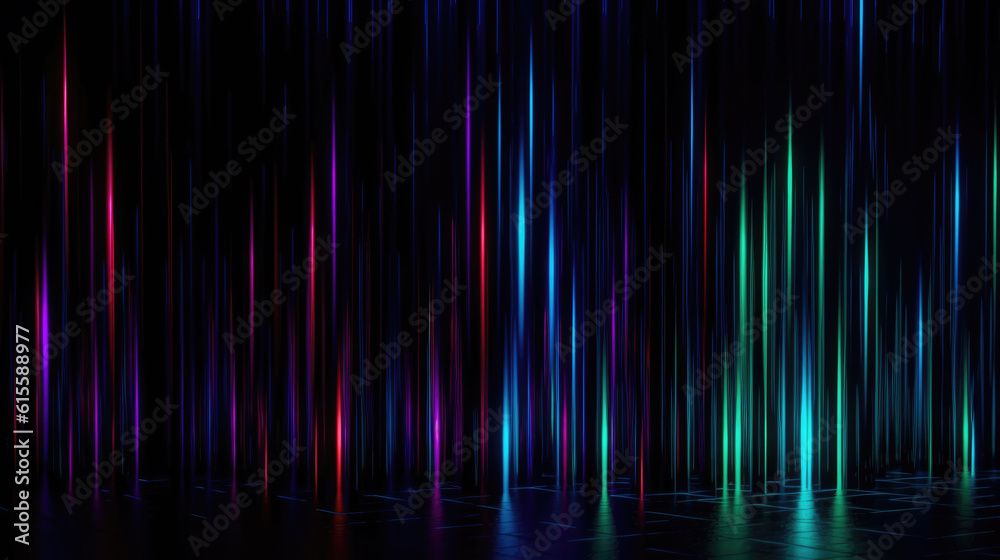 Abstract scientific background with fluorescent vertical lines glowing in ultraviolet light. Abstract scientific background with fluorescent vertical lines glowing in ultraviolet light.