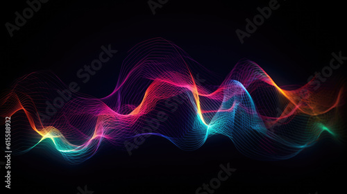 Abstract background with infrared spectrum. Modern wallpaper with neon rays and glowing wavy lines.