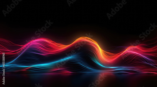 Abstract background with infrared spectrum. Modern wallpaper with neon rays and glowing wavy lines.