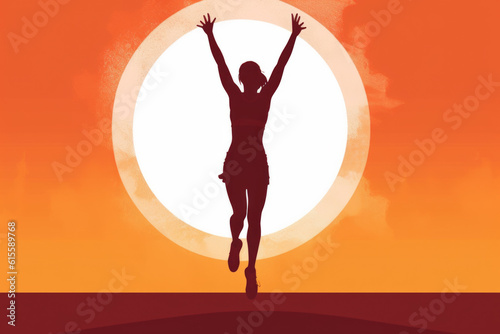 beauty and grace of a girl dancing against a stunning sunset. Evoke a sense of wonder and awe, making it ideal for designs related to movement, beauty, and freedom. AI Technology.