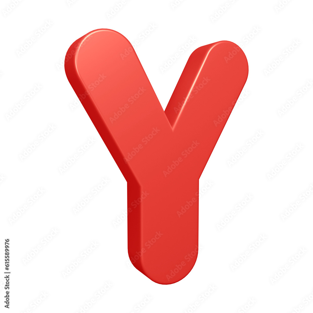Red alphabet letter y in 3d rendering for education, text concept
