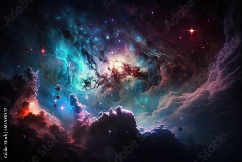 dreamy and colorful space full of stars and clouds. Generative AI