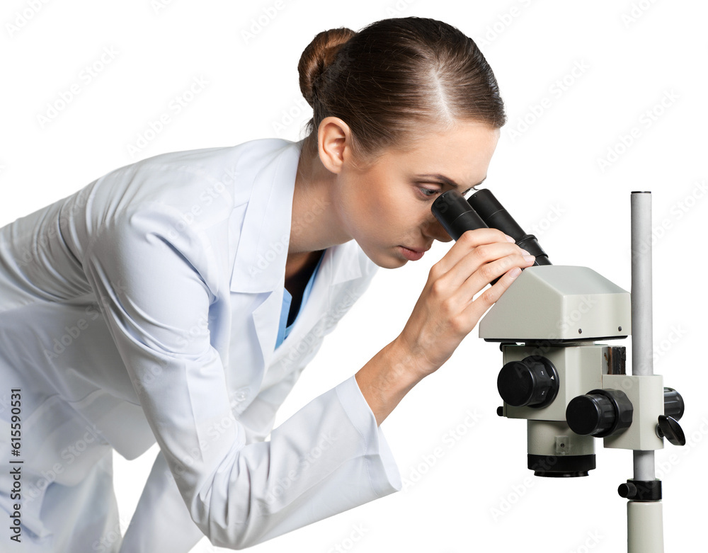 Female Scientist , Researcher , Doctor Using Microscope Female Scientist , Researcher , Doctor Using Microscope