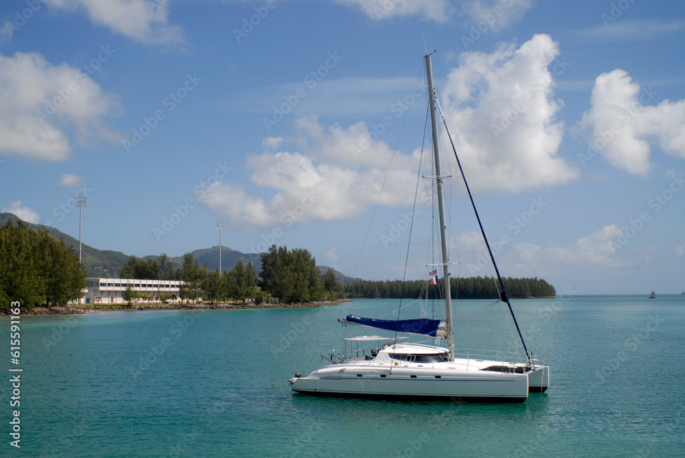 Sail Boat Yacht anchored in Bay Sail Boat Yacht anchored in Bay
