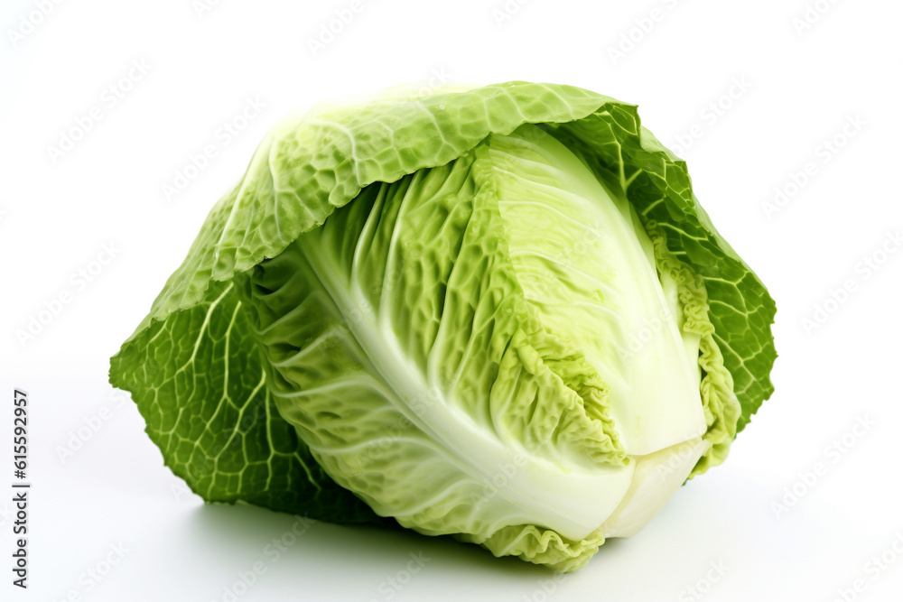 Cabbage on white background. Fresh cabbage vegetable. Generative AI. Cabbage on white background. Fresh cabbage vegetable. Generative AI.