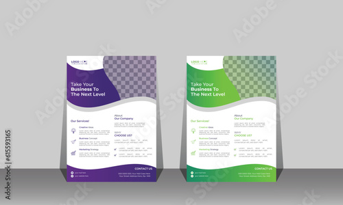 Brochure design, Corporate business flyer template, Green and purple color Business Flyer. Business proposal cover page. Digital marketing flyer. abstract business flyer and creative design.