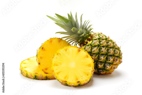 Pineapple on white background. Fresh sweet pineapple fruit. Ai Generative.