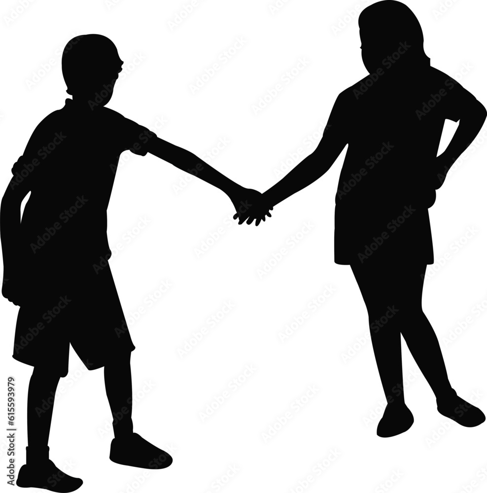 a boy and a girl, silhouette vector