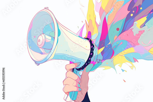 Illustration of a hand holding a loud speaker megaphone