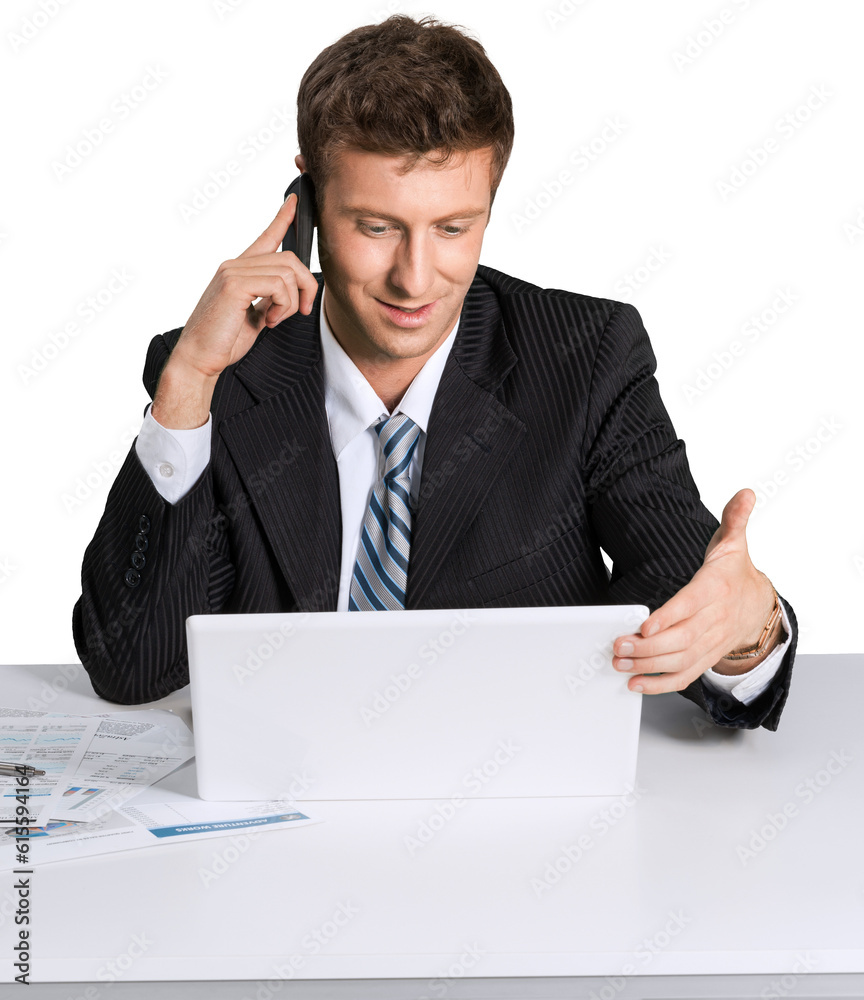 Portrait of young man using laptop isolated on white background Portrait of young man using laptop isolated on white background