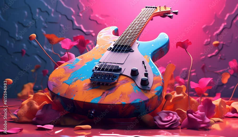 Obraz premium An eye-catching and expressive electric guitar featuring a colorful and artistic pattern that demands attention.