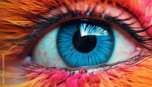 An exquisite shot capturing the beauty of a colorful and alluring eye. Based on Generative Ai. © Dind's_Project
