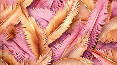 Pink and golden luxury background with tropical leaves. Illustration AI Gener...