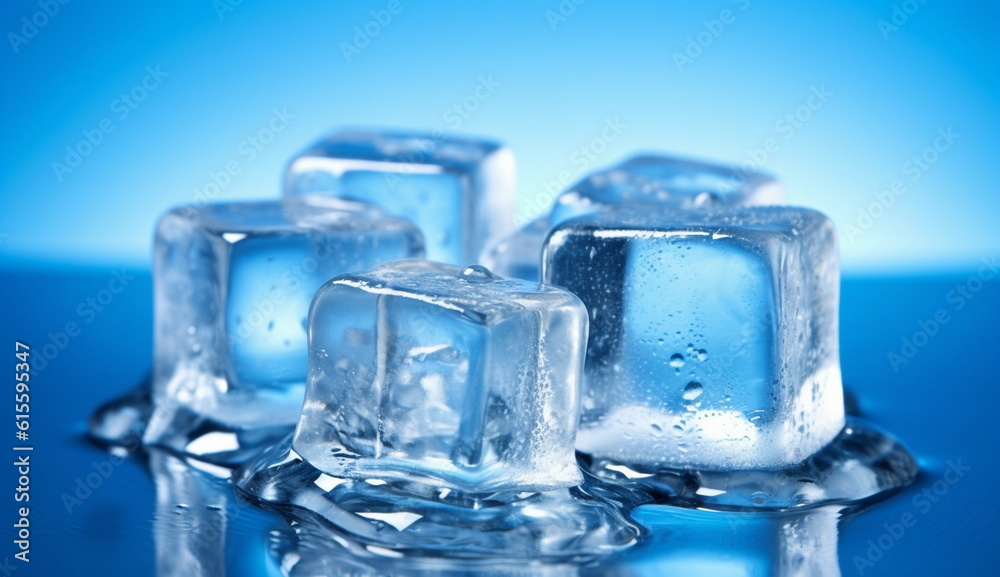 A refreshing composition featuring a collection of cube-shaped ice cubes arranged on a vibrant blue background, creating a cool and invigorating visual representation. Based on Generative Ai. A refreshing composition featuring a collection of cube-shaped ice cubes arranged on a vibrant blue background, creating a cool and invigorating visual representation. Based on Generative Ai.
