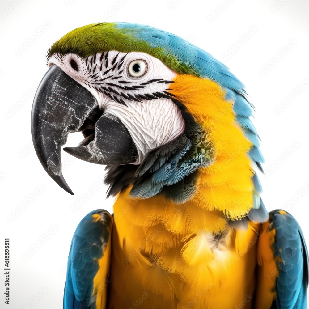 Naklejka premium Blue and yellow macaw isolated. Illustration AI Generative