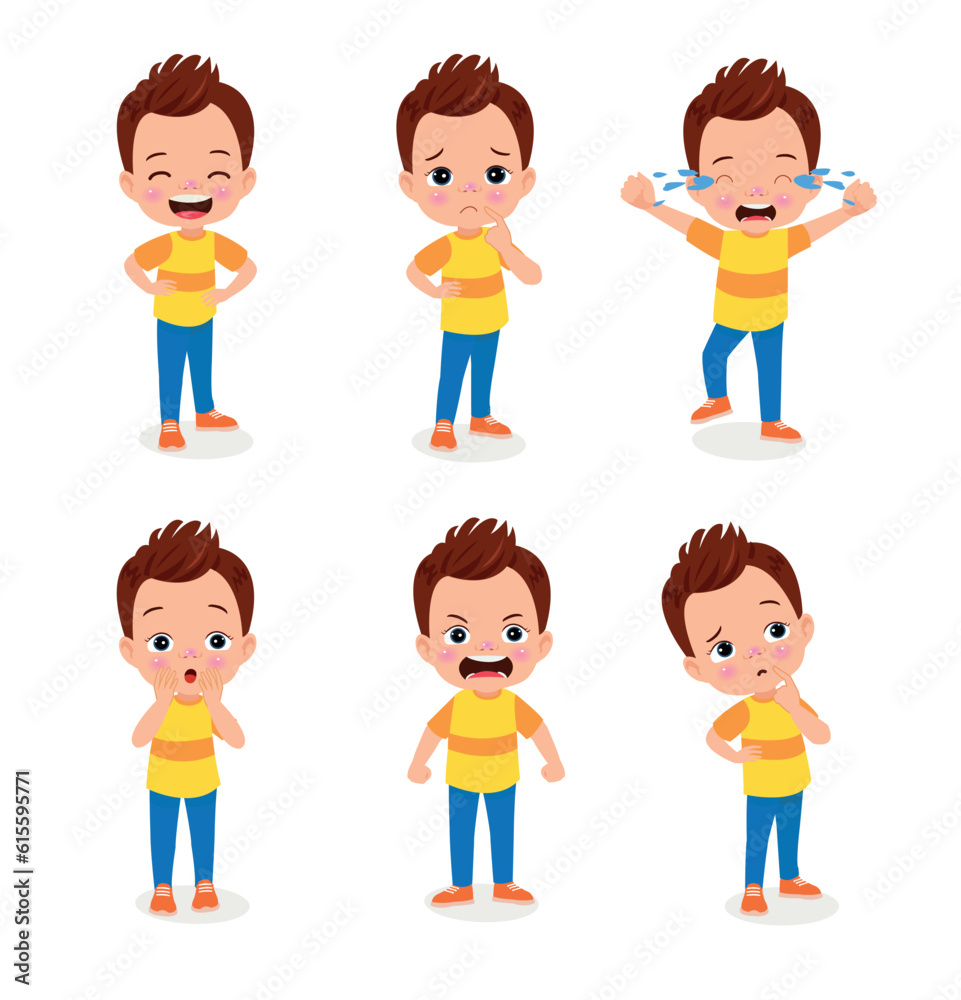 cute little boy character with different facial expressions set vector illustration design
