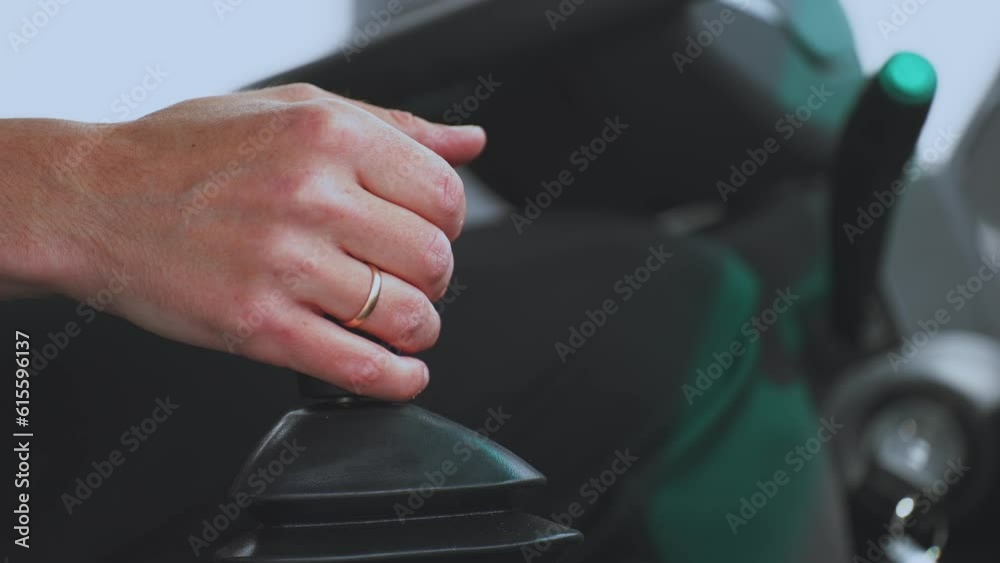 Transmission of a truck, a man controls the gearbox of a truck, a close-up of the gearbox of a truck Transmission of a truck, a man controls the gearbox of a truck, a close-up of the gearbox of a truck
