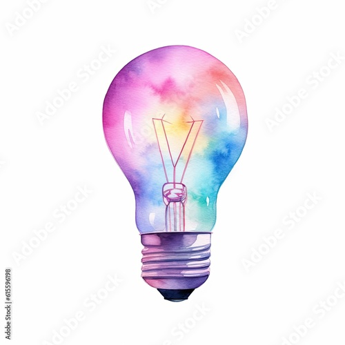 Watercolor Idea Light Bulb. Illustration AI Generative.