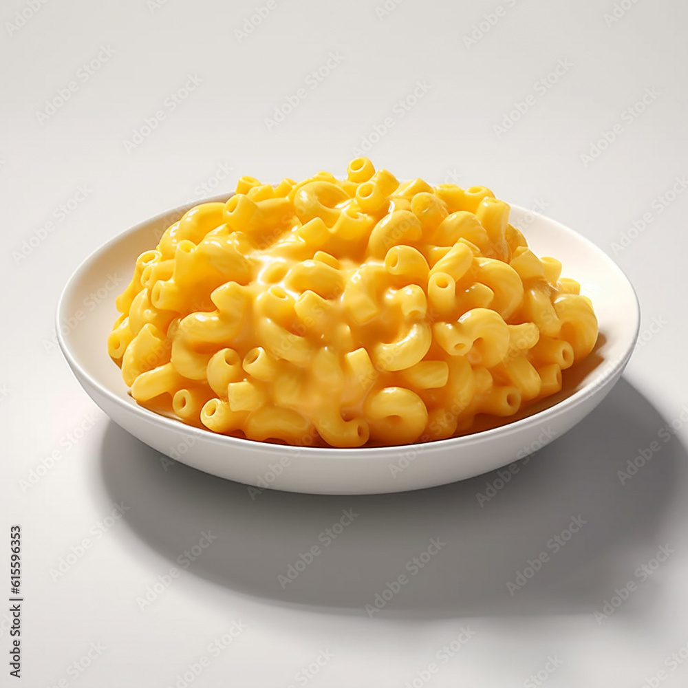A perfectly delicious plate of macaroni and cheese on white. Generative AI image. A perfectly delicious plate of macaroni and cheese on white. Generative AI image.