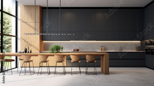 Modern kitchen in minimalist style. Illustration AI Generative.