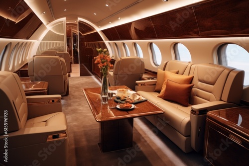 Luxury Private Jet Interior. Illustration AI Generative