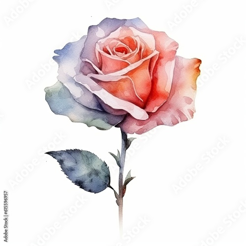 Cute watercolor rose flower. Illustration AI Generative.