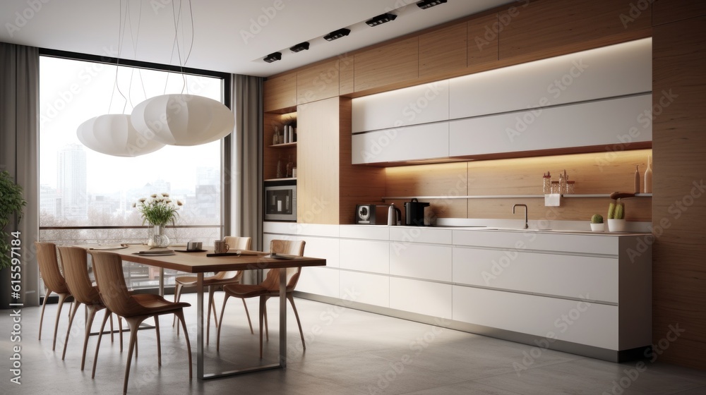 Modern kitchen in minimalist style. Illustration AI Generative.