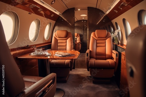 Luxury Private Jet Interior. Illustration AI Generative