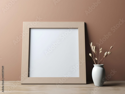 room with a frame and flowers