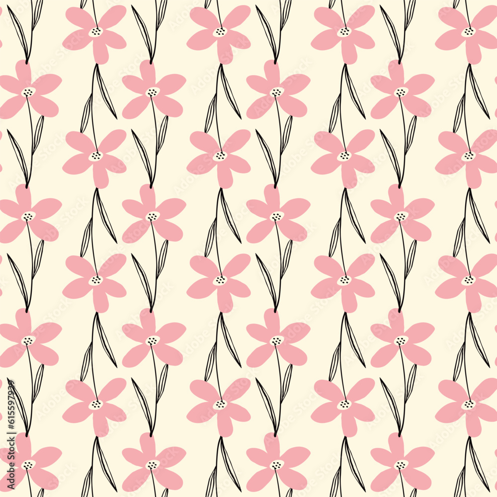 Stylized creative vibrant quirky expressive floral pattern in 60s in bright juicy colors Stylized creative vibrant quirky expressive floral pattern in 60s in bright juicy colors
