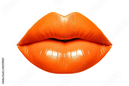 Lips with orange lipstick isolated - Generative AI photo