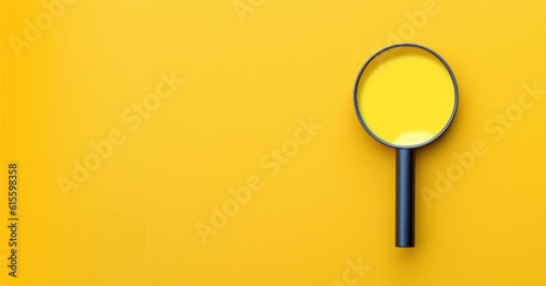 Magnifier on a yellow background. Banner. Research, search. Magnifying glass. Generative AI