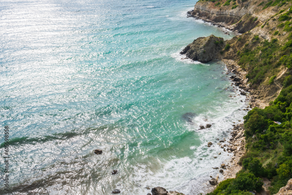 Aerial view of ocean waves and fantastic Rocky coast . High quality photo Aerial view of ocean waves and fantastic Rocky coast . High quality photo