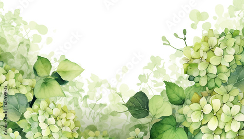 floral watercolor background green hydrangea flower