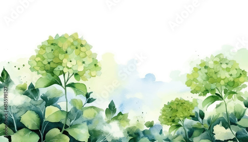 floral watercolor background green hydrangea flower