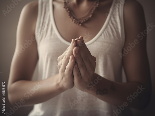 Meditating woman  close-up.