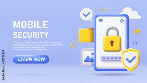 3D mobile data security vector concept