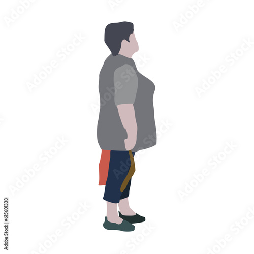 A plump elderly woman walks down the street in summer clothes. 2D image to use as entourage. Flat city vector infographic.